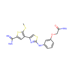 CSc1sc(C(=N)N)cc1-c1csc(Nc2cccc(OCC(N)=O)c2)n1 ZINC000028003985