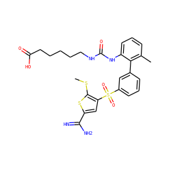 CSc1sc(C(=N)N)cc1S(=O)(=O)c1cccc(-c2c(C)cccc2NC(=O)NCCCCCC(=O)O)c1 ZINC000029038839