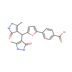 Cc1[nH][nH]c(=O)c1C(c1ccc(-c2ccc(C(=O)O)cc2)o1)c1c(C)[nH][nH]c1=O ZINC000004540778