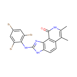 Cc1[nH]c(=O)c2c(ccc3[nH]c(Nc4c(Br)cc(Br)cc4Br)nc32)c1C ZINC000027077630