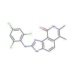 Cc1[nH]c(=O)c2c(ccc3[nH]c(Nc4c(Cl)cc(Cl)cc4Cl)nc32)c1C ZINC000013475201