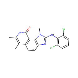 Cc1[nH]c(=O)c2c(ccc3nc(Nc4c(Cl)cccc4Cl)n(C)c32)c1C ZINC000013494036