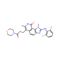 Cc1[nH]c(=O)c2c(ccc3nc(Nc4c(Cl)cccc4Cl)n(C)c32)c1CCC(=O)N1CCOCC1 ZINC000013494043