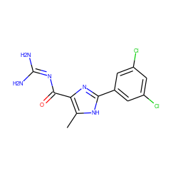 Cc1[nH]c(-c2cc(Cl)cc(Cl)c2)nc1C(=O)N=C(N)N ZINC000040898693