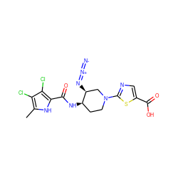 Cc1[nH]c(C(=O)N[C@@H]2CCN(c3ncc(C(=O)O)s3)C[C@@H]2N=[N+]=[N-])c(Cl)c1Cl ZINC000299832533