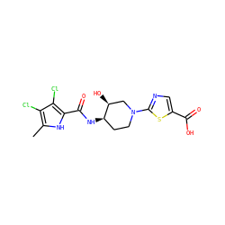 Cc1[nH]c(C(=O)N[C@@H]2CCN(c3ncc(C(=O)O)s3)C[C@@H]2O)c(Cl)c1Cl ZINC000141037806