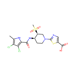 Cc1[nH]c(C(=O)N[C@@H]2CCN(c3ncc(C(=O)O)s3)C[C@@H]2S(C)(=O)=O)c(Cl)c1Cl ZINC000224157245