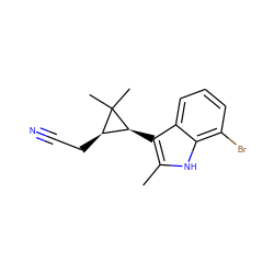 Cc1[nH]c2c(Br)cccc2c1[C@H]1[C@@H](CC#N)C1(C)C ZINC000004811988