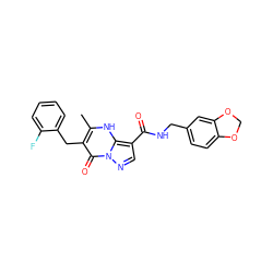 Cc1[nH]c2c(C(=O)NCc3ccc4c(c3)OCO4)cnn2c(=O)c1Cc1ccccc1F ZINC000008672563