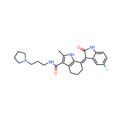 Cc1[nH]c2c(c1C(=O)NCCCN1CCCC1)CCC/C2=C1/C(=O)Nc2ccc(F)cc21 ZINC000096284769