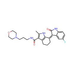 Cc1[nH]c2c(c1C(=O)NCCCN1CCOCC1)CCC/C2=C1/C(=O)Nc2ccc(F)cc21 ZINC000096284770