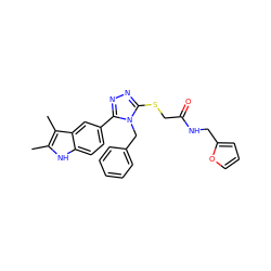 Cc1[nH]c2ccc(-c3nnc(SCC(=O)NCc4ccco4)n3Cc3ccccc3)cc2c1C ZINC000002911399