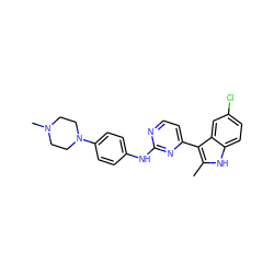 Cc1[nH]c2ccc(Cl)cc2c1-c1ccnc(Nc2ccc(N3CCN(C)CC3)cc2)n1 ZINC000072109897