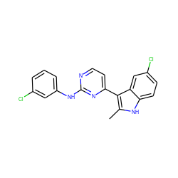 Cc1[nH]c2ccc(Cl)cc2c1-c1ccnc(Nc2cccc(Cl)c2)n1 ZINC000072108115