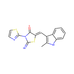 Cc1[nH]c2ccccc2c1/C=C1\SC(=N)N(c2nccs2)C1=O ZINC000004553246