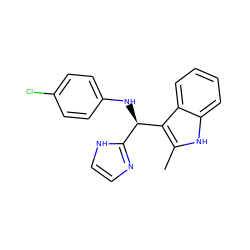 Cc1[nH]c2ccccc2c1[C@H](Nc1ccc(Cl)cc1)c1ncc[nH]1 ZINC000103244912