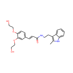 Cc1[nH]c2ccccc2c1CCNC(=O)/C=C/c1ccc(OCCO)c(OCCO)c1 ZINC000169348249