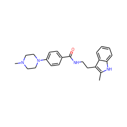 Cc1[nH]c2ccccc2c1CCNC(=O)c1ccc(N2CCN(C)CC2)cc1 ZINC000169351859