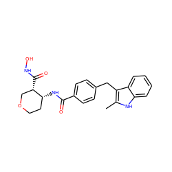 Cc1[nH]c2ccccc2c1Cc1ccc(C(=O)N[C@@H]2CCOC[C@@H]2C(=O)NO)cc1 ZINC000029127390