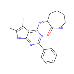 Cc1[nH]c2nc(-c3ccccc3)nc(N[C@@H]3CCCCNC3=O)c2c1C ZINC000026477357