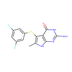 Cc1[nH]c2nc(N)[nH]c(=O)c2c1Sc1cc(F)cc(F)c1 ZINC000028524536