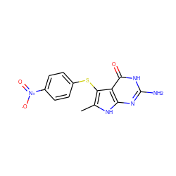 Cc1[nH]c2nc(N)[nH]c(=O)c2c1Sc1ccc([N+](=O)[O-])cc1 ZINC000013680742