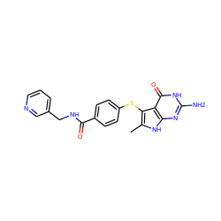 Cc1[nH]c2nc(N)[nH]c(=O)c2c1Sc1ccc(C(=O)NCc2cccnc2)cc1 ZINC000072110132