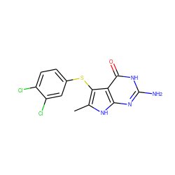 Cc1[nH]c2nc(N)[nH]c(=O)c2c1Sc1ccc(Cl)c(Cl)c1 ZINC000013680744