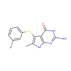 Cc1[nH]c2nc(N)[nH]c(=O)c2c1Sc1cccc(Br)c1 ZINC000028523816