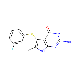 Cc1[nH]c2nc(N)[nH]c(=O)c2c1Sc1cccc(F)c1 ZINC000028521742