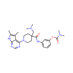 Cc1[nH]c2ncnc(N3CCC(CN(C)C)(C(=O)Nc4cccc(OC(=O)N(C)C)c4)CC3)c2c1C ZINC000473114964