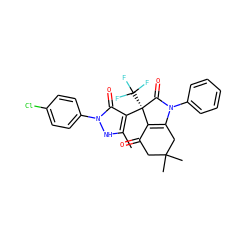 Cc1[nH]n(-c2ccc(Cl)cc2)c(=O)c1[C@@]1(C(F)(F)F)C(=O)N(c2ccccc2)C2=C1C(=O)CC(C)(C)C2 ZINC000043199872