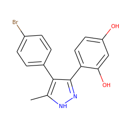 Cc1[nH]nc(-c2ccc(O)cc2O)c1-c1ccc(Br)cc1 ZINC000009240450