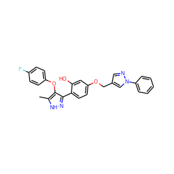 Cc1[nH]nc(-c2ccc(OCc3cnn(-c4ccccc4)c3)cc2O)c1Oc1ccc(F)cc1 ZINC000018098701