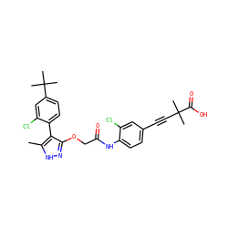 Cc1[nH]nc(OCC(=O)Nc2ccc(C#CC(C)(C)C(=O)O)cc2Cl)c1-c1ccc(C(C)(C)C)cc1Cl ZINC000044417103