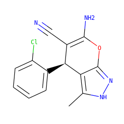 Cc1[nH]nc2c1[C@@H](c1ccccc1Cl)C(C#N)=C(N)O2 ZINC000005125976