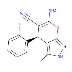 Cc1[nH]nc2c1[C@@H](c1ccccc1F)C(C#N)=C(N)O2 ZINC000005126351