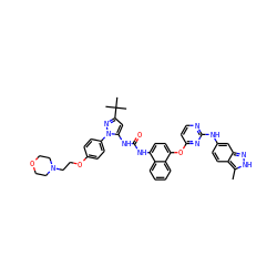 Cc1[nH]nc2cc(Nc3nccc(Oc4ccc(NC(=O)Nc5cc(C(C)(C)C)nn5-c5ccc(OCCN6CCOCC6)cc5)c5ccccc45)n3)ccc12 ZINC001772644936