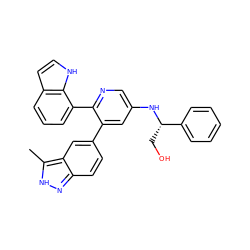 Cc1[nH]nc2ccc(-c3cc(N[C@@H](CO)c4ccccc4)cnc3-c3cccc4cc[nH]c34)cc12 ZINC001772579972