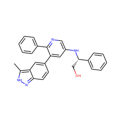 Cc1[nH]nc2ccc(-c3cc(N[C@@H](CO)c4ccccc4)cnc3-c3ccccc3)cc12 ZINC001772570974