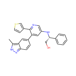 Cc1[nH]nc2ccc(-c3cc(N[C@@H](CO)c4ccccc4)cnc3-c3ccsc3)cc12 ZINC001772634533