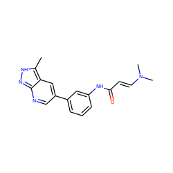 Cc1[nH]nc2ncc(-c3cccc(NC(=O)/C=C/N(C)C)c3)cc12 ZINC000221013530