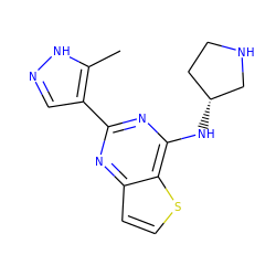 Cc1[nH]ncc1-c1nc(N[C@@H]2CCNC2)c2sccc2n1 ZINC000149475628