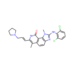 Cc1c(/C=C/CN2CCCC2)[nH]c(=O)c2c1ccc1nc(Nc3c(Cl)cccc3Cl)n(C)c12 ZINC000013494064