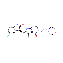 Cc1c(/C=C2\C(=O)Nc3ccc(F)cc32)[nH]c2c1C(=O)N(CCN1CCOCC1)CC2 ZINC000064453605