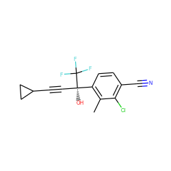 Cc1c([C@@](O)(C#CC2CC2)C(F)(F)F)ccc(C#N)c1Cl ZINC000653886009