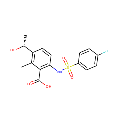 Cc1c([C@@H](C)O)ccc(NS(=O)(=O)c2ccc(F)cc2)c1C(=O)O ZINC000014965052