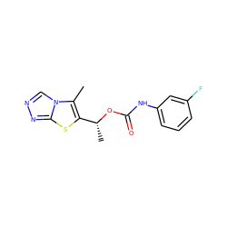 Cc1c([C@@H](C)OC(=O)Nc2cccc(F)c2)sc2nncn12 ZINC000066058855