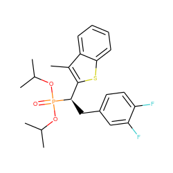 Cc1c([C@@H](Cc2ccc(F)c(F)c2)P(=O)(OC(C)C)OC(C)C)sc2ccccc12 ZINC000084635368