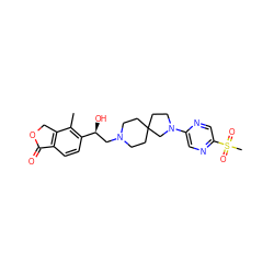 Cc1c([C@@H](O)CN2CCC3(CC2)CCN(c2cnc(S(C)(=O)=O)cn2)C3)ccc2c1COC2=O ZINC001772570819